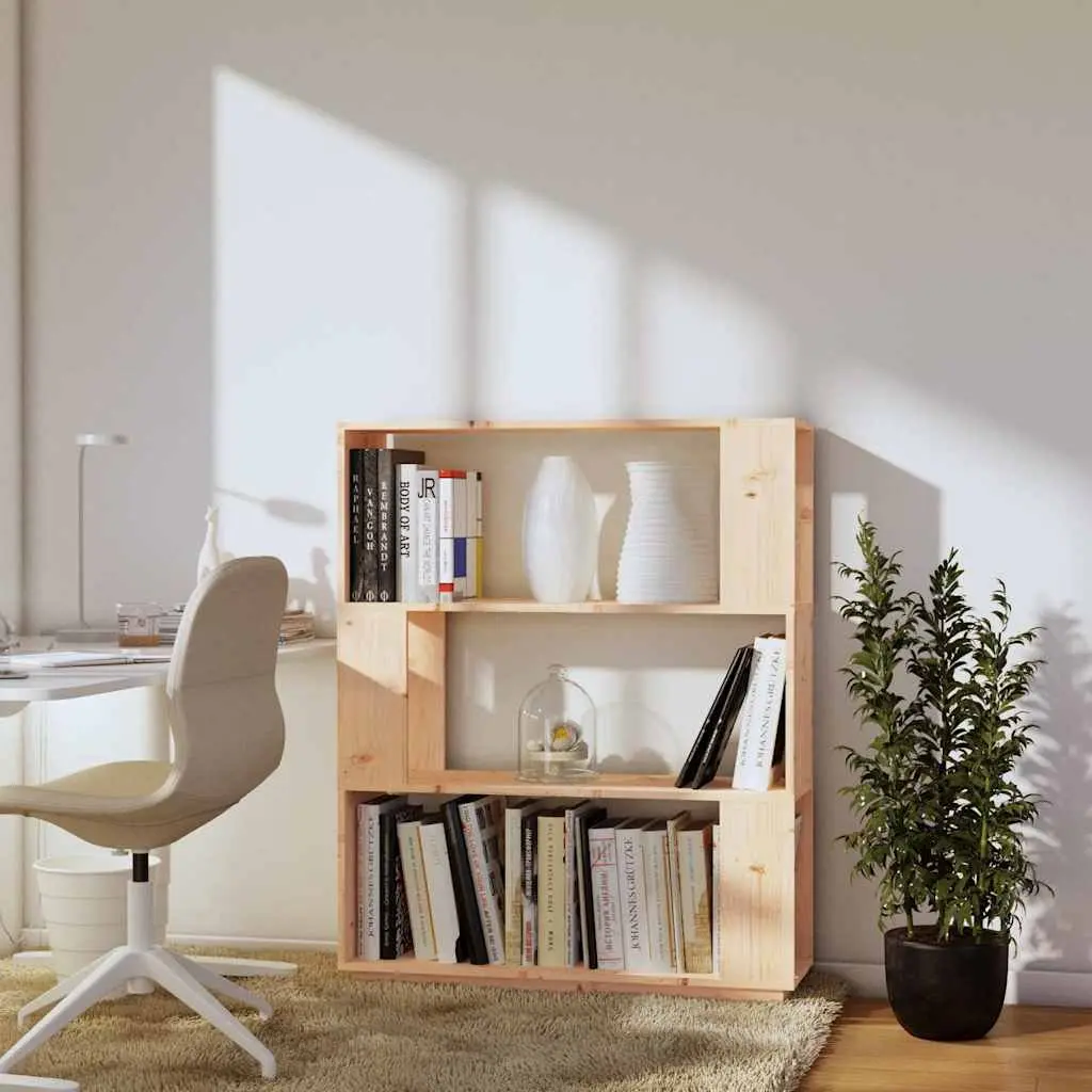 Book Cabinet 80x25x101cm in Brown Solid Pine Wood