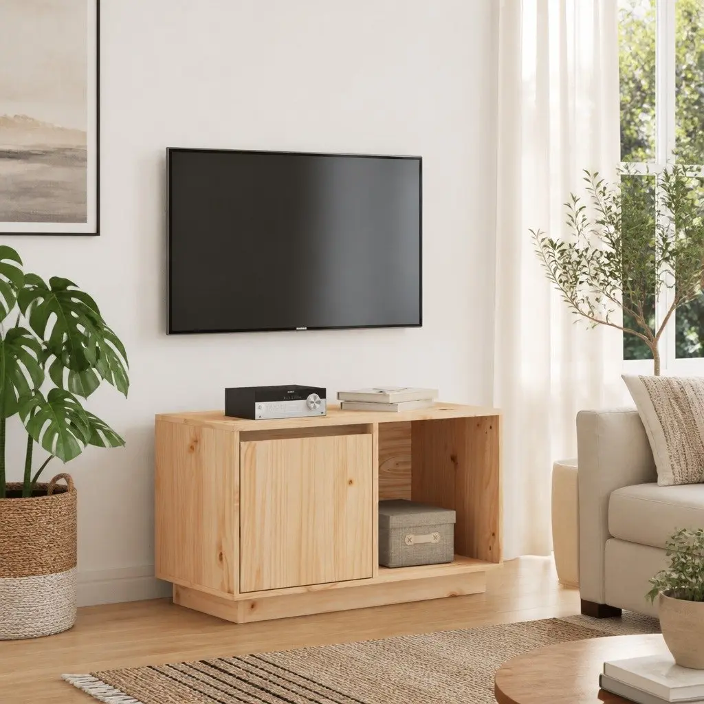 Solid Wood TV Cabinet 74x35x44 cm Brown Pine Storage Unit Living Room Furniture