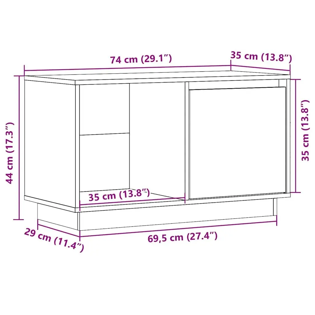 TV Cabinet Living Room 74x35x44 cm Solid Pine Wood Storage Unit