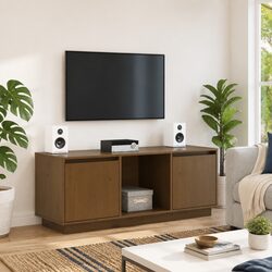 Dimensions and Details of Solid Pine Wood TV Cabinet
