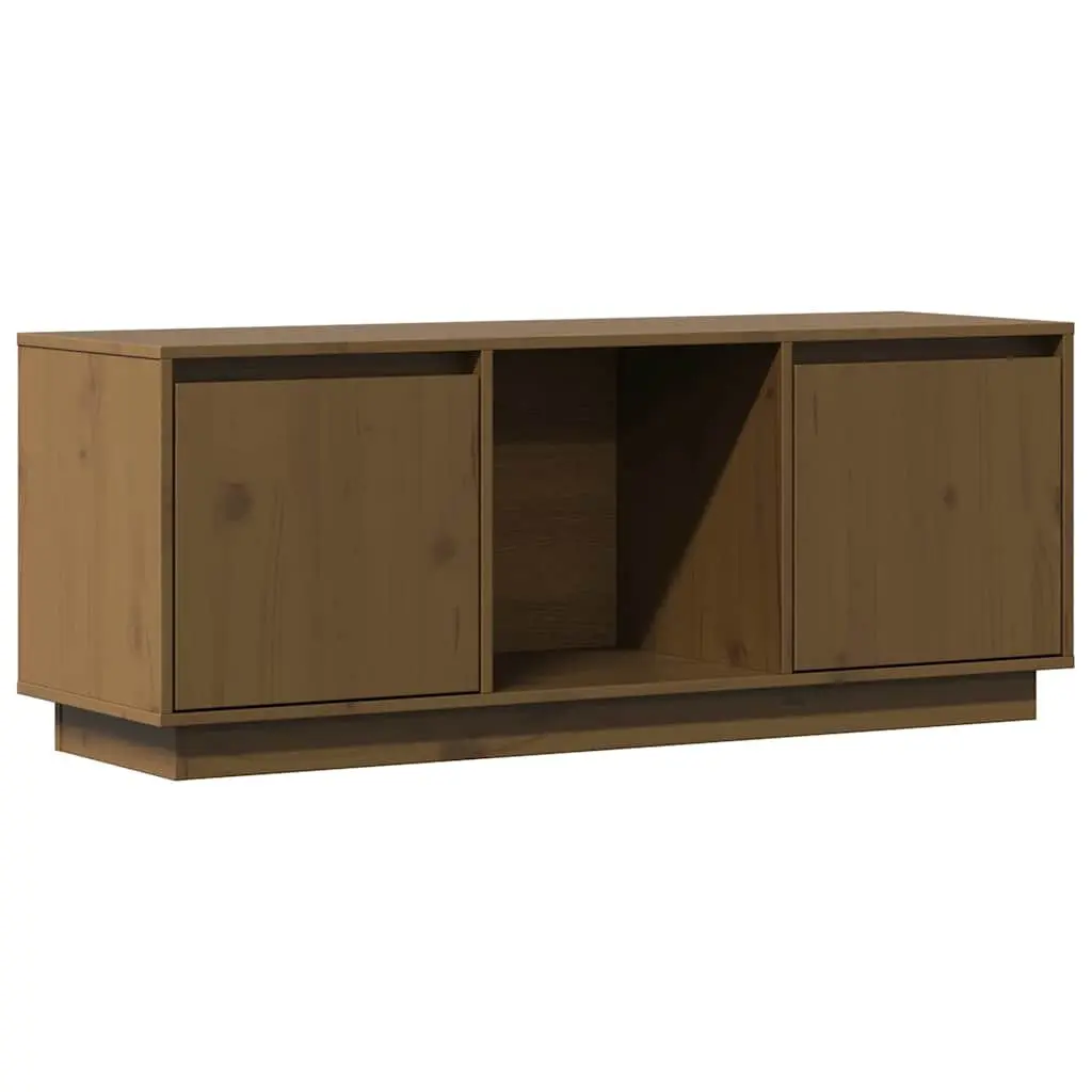 TV Cabinet Living Room Honey Brown Solid Pine Wood Media Storage Unit