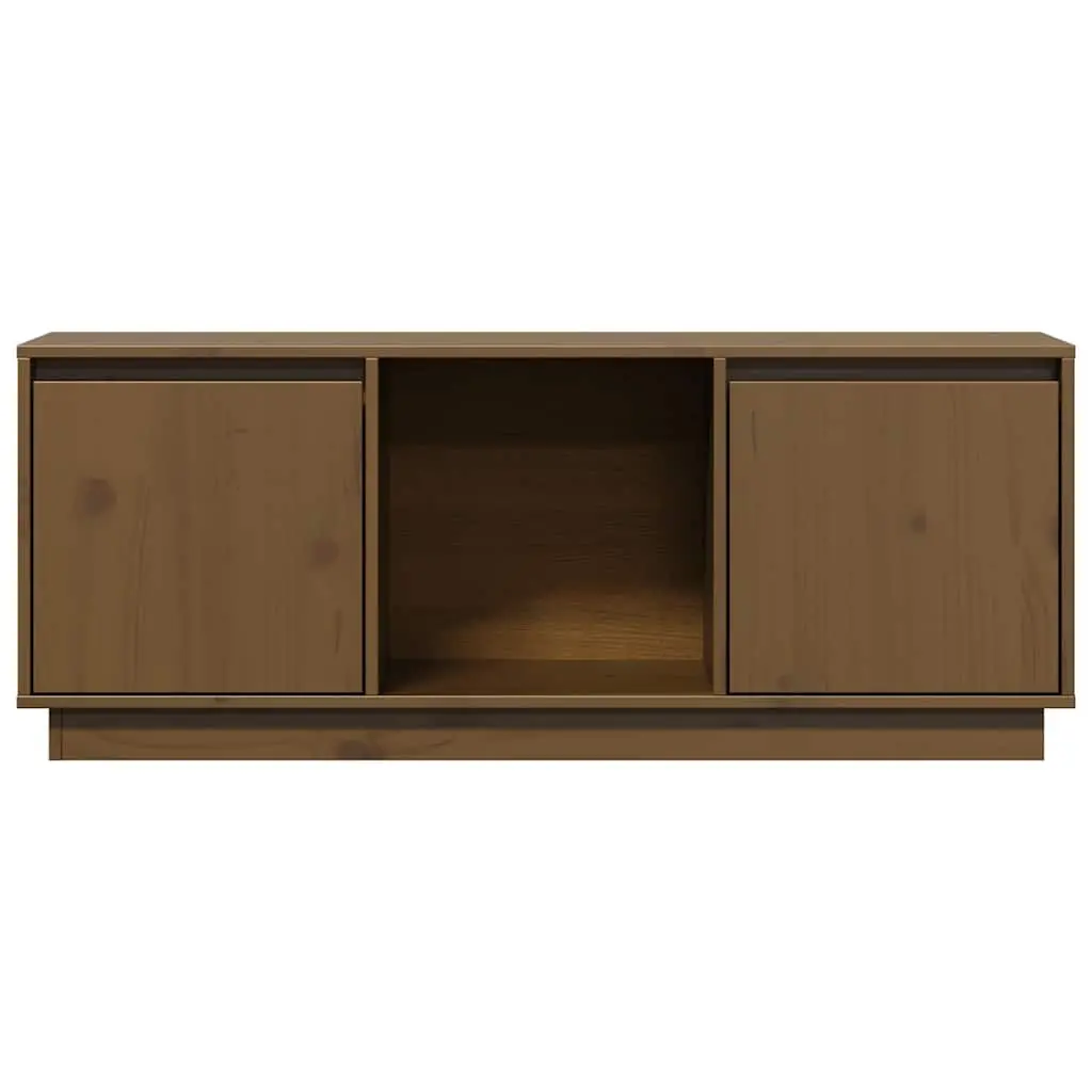 TV Cabinet Living Room Honey Brown Solid Pine Wood Media Storage Unit