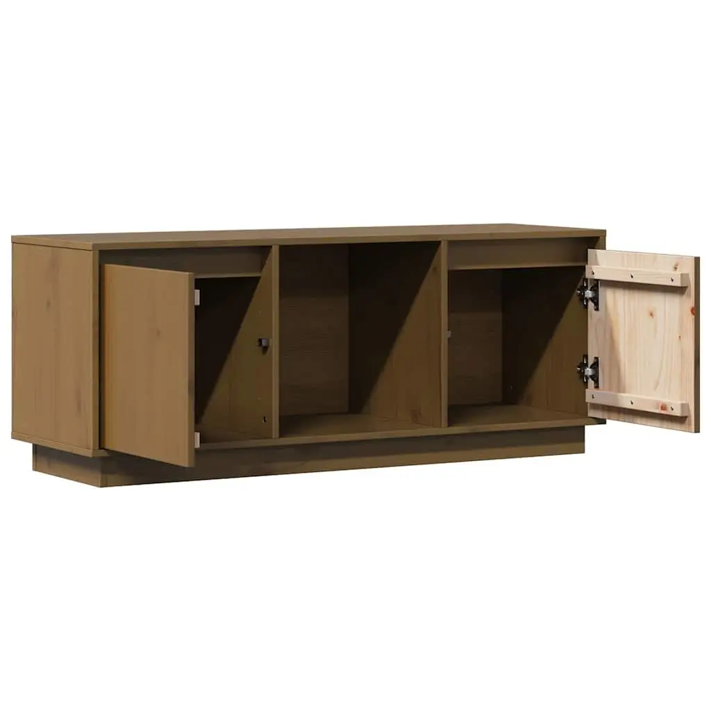 TV Cabinet Living Room Honey Brown Solid Pine Wood Media Storage Unit