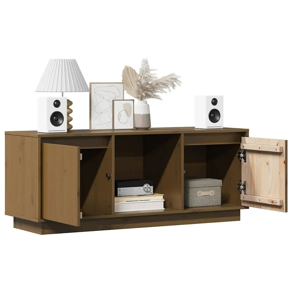 TV Cabinet Living Room Honey Brown Solid Pine Wood Media Storage Unit