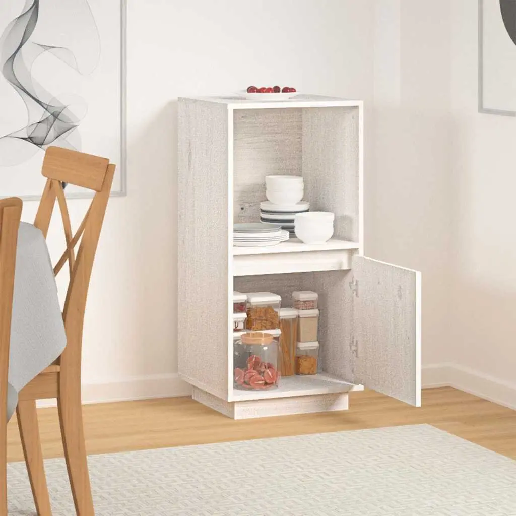 Sideboard Cabinet Living Room Solid Pine Wood White Modern Style 38 x 35 x 80 cm