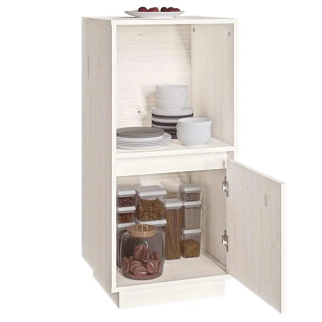 Sideboard Cabinet Living Room Solid Pine Wood White Modern Style 38 x 35 x 80 cm