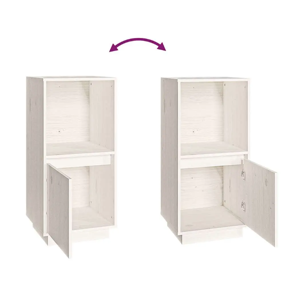 Sideboard Cabinet Living Room Solid Pine Wood White Modern Style 38 x 35 x 80 cm
