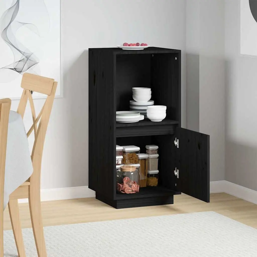 Black Sideboard Cabinet Solid Pine Wood Storage Buffet Modern Living Room