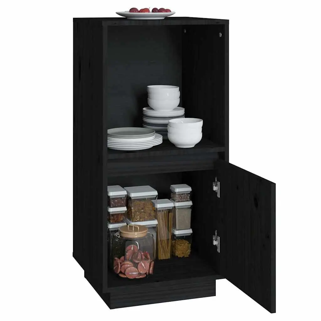 Black Sideboard Cabinet Solid Pine Wood Storage Buffet Modern Living Room