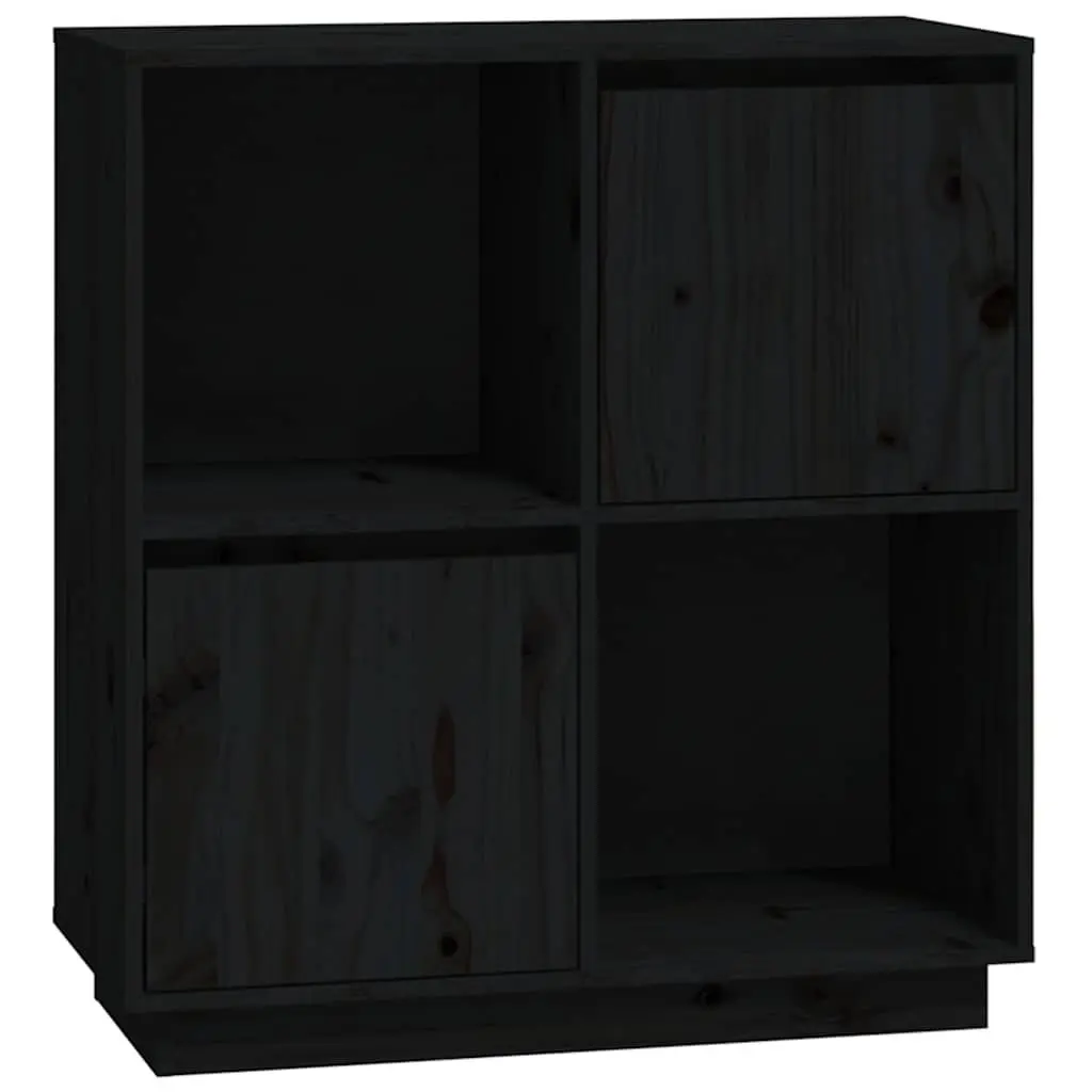 Sideboard Black for Room 74x35x80 cm Solid Wood Pine 2 Doors Compartments