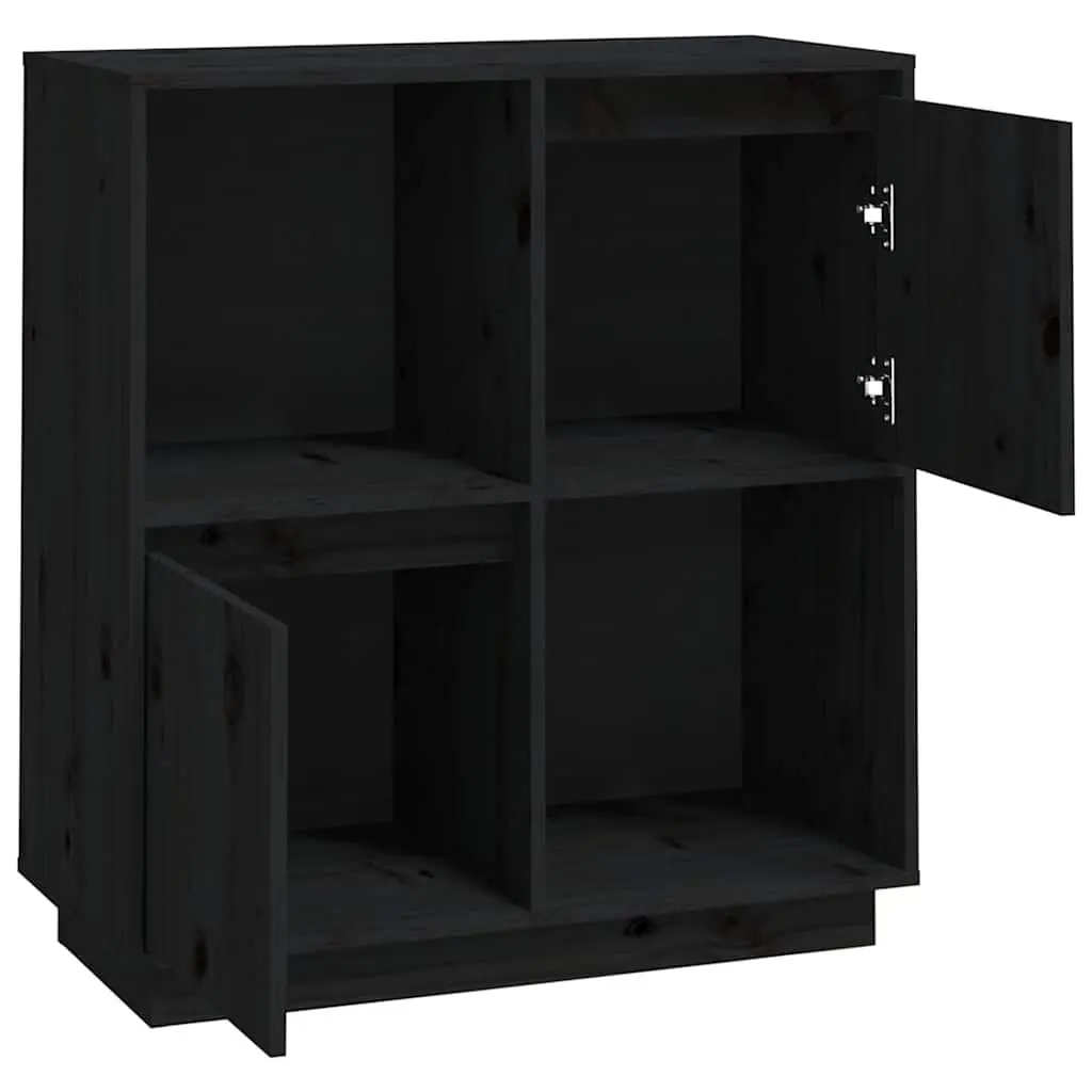 Sideboard Black for Room 74x35x80 cm Solid Wood Pine 2 Doors Compartments