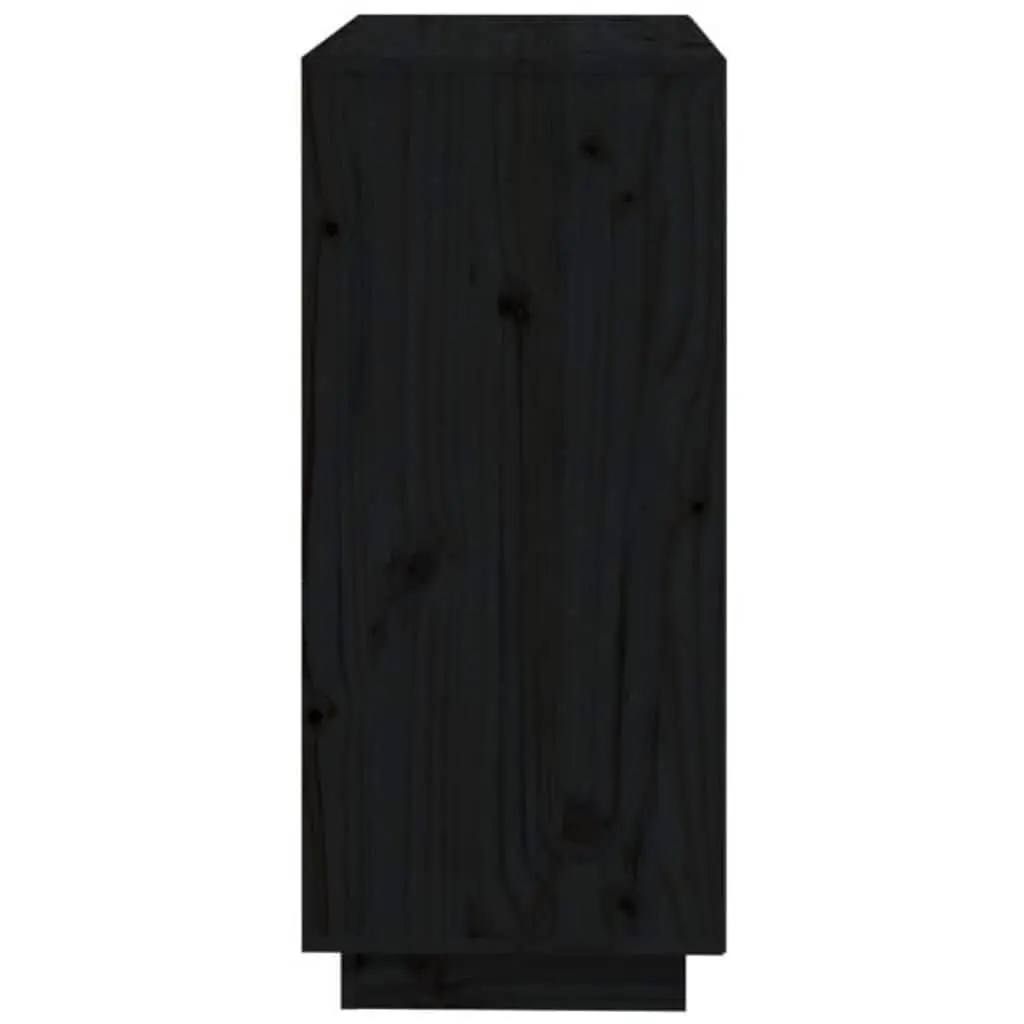 Sideboard Black for Room 74x35x80 cm Solid Wood Pine 2 Doors Compartments