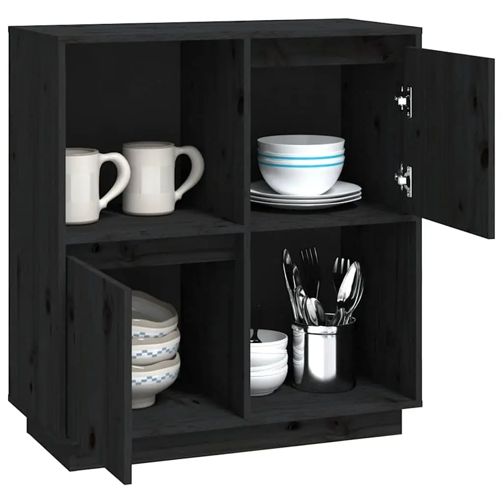 Sideboard Black for Room 74x35x80 cm Solid Wood Pine 2 Doors Compartments