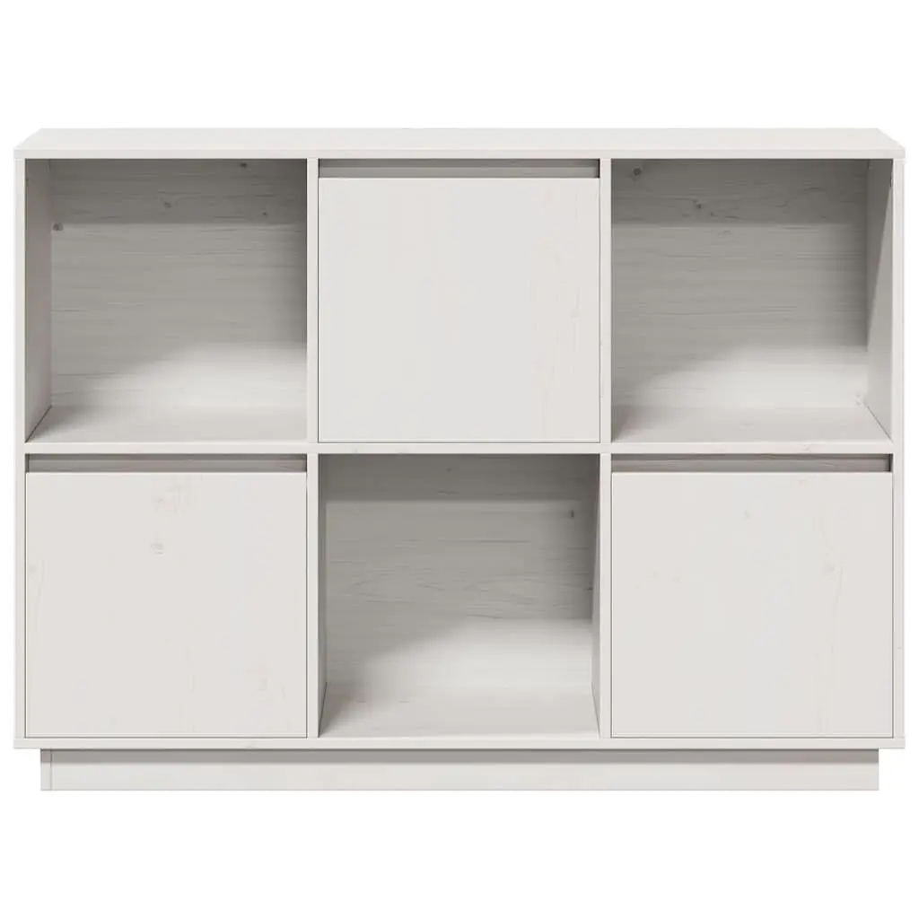 White Sideboard 110.5x35x80cm Solid Pine Wood Cabinet 3 Doors Storage Furniture
