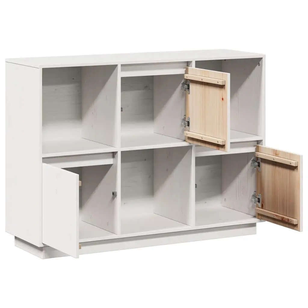 White Sideboard 110.5x35x80cm Solid Pine Wood Cabinet 3 Doors Storage Furniture