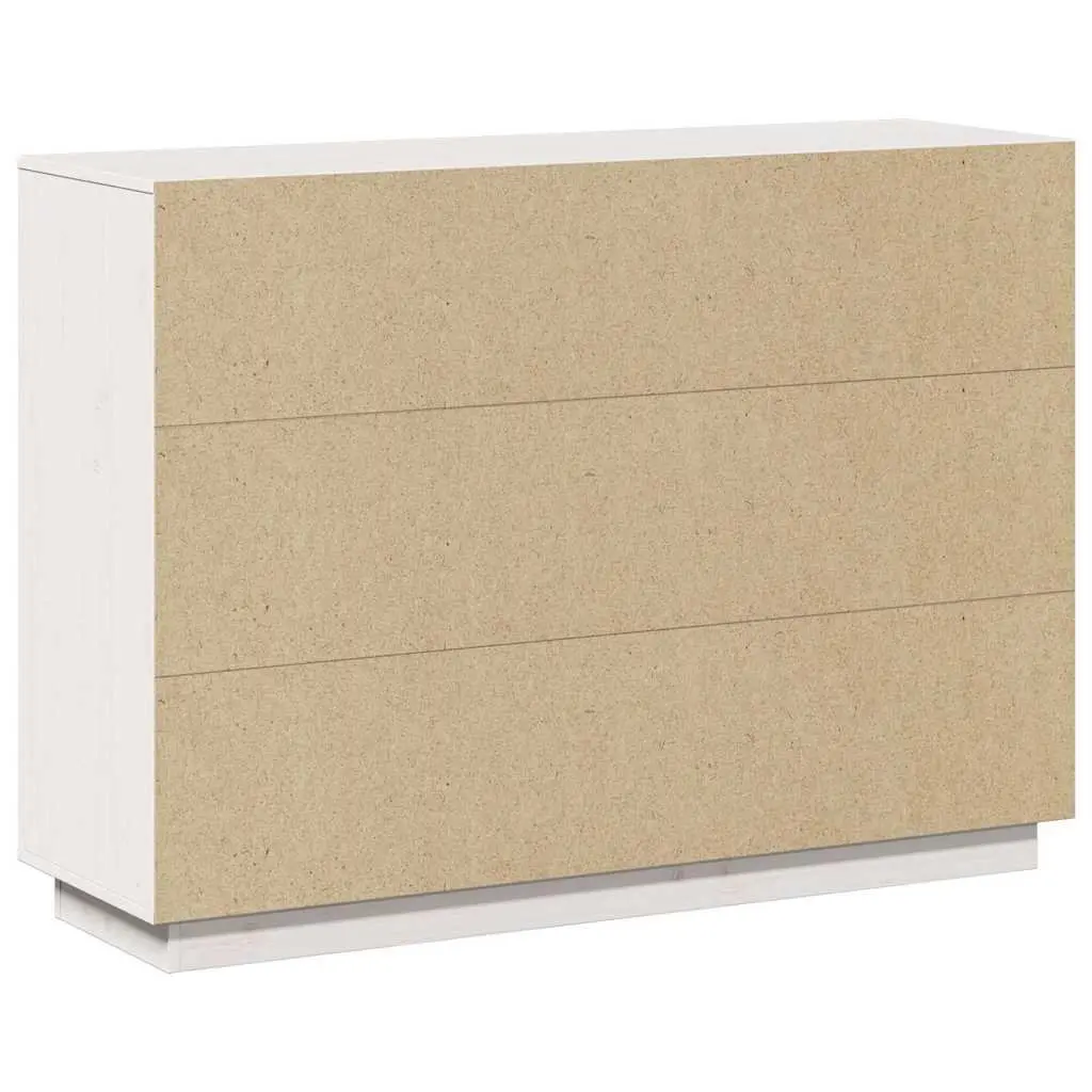 White Sideboard 110.5x35x80cm Solid Pine Wood Cabinet 3 Doors Storage Furniture