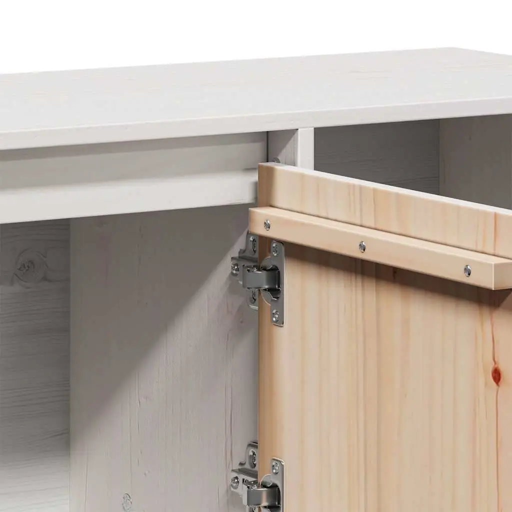 White Sideboard 110.5x35x80cm Solid Pine Wood Cabinet 3 Doors Storage Furniture