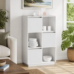 Highboard White Solid Pine Wood Storage Cabinet Sideboard Cupboard 74x35x117cm
