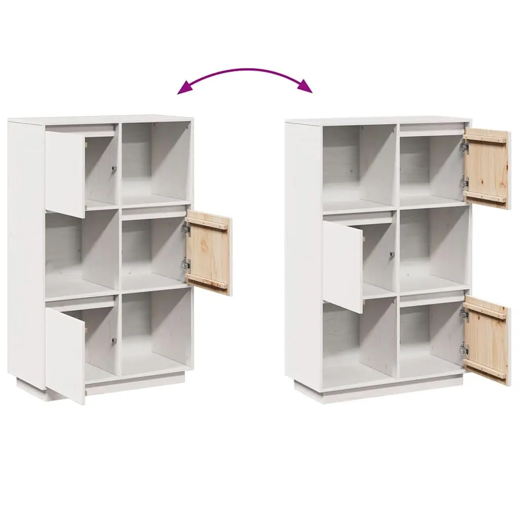 Highboard Storage Cabinet White Solid Pine Wood 74x35x117cm