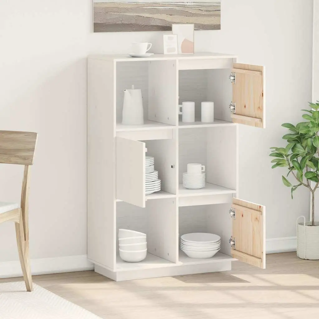 Highboard Storage Cabinet White Solid Pine Wood 74x35x117cm
