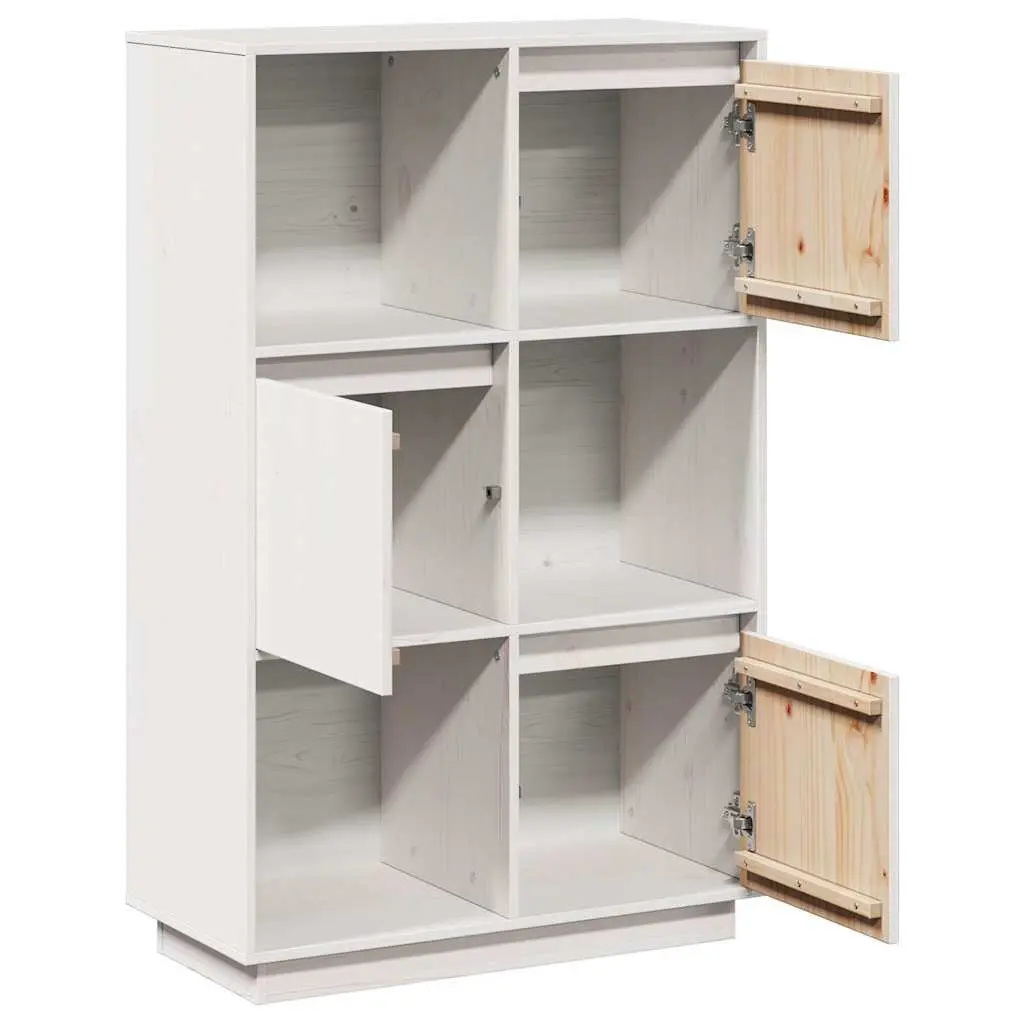 Highboard Storage Cabinet White Solid Pine Wood 74x35x117cm