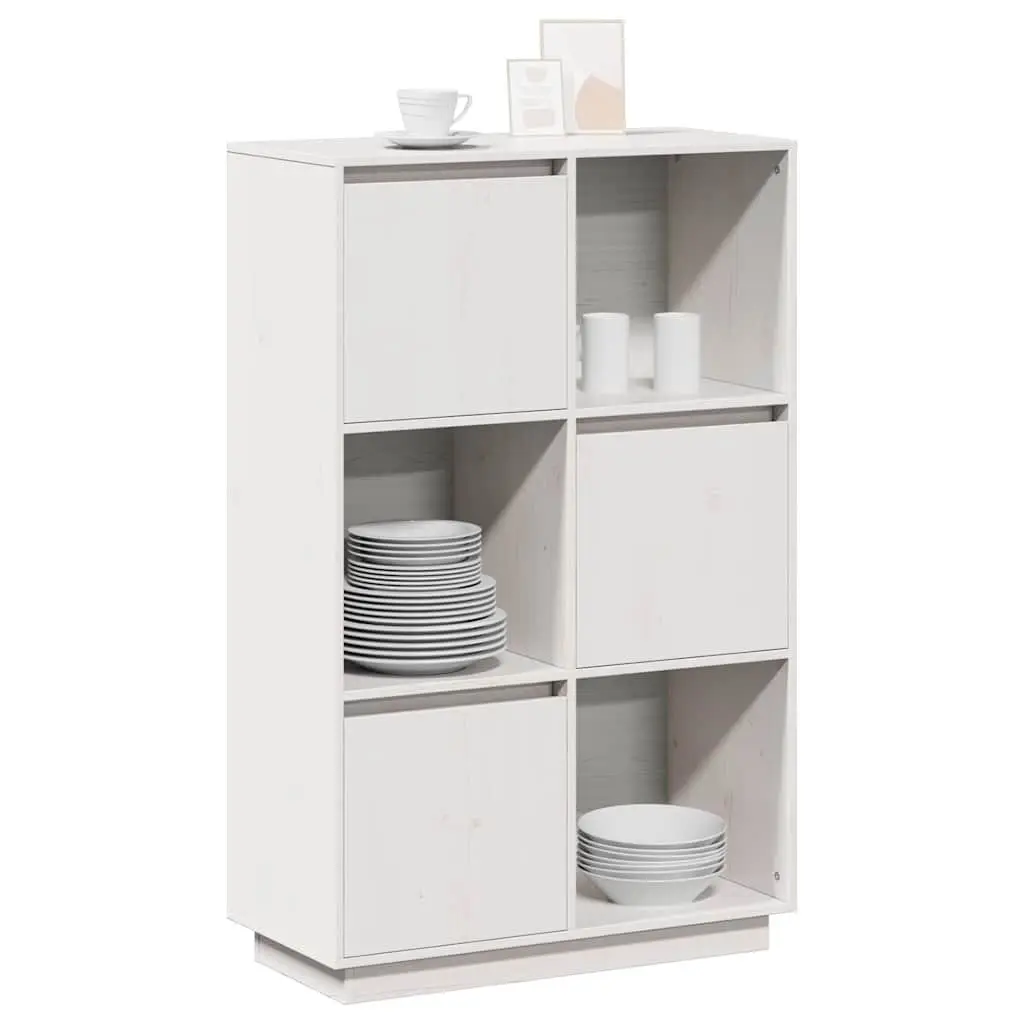 Highboard Storage Cabinet White Solid Pine Wood 74x35x117cm