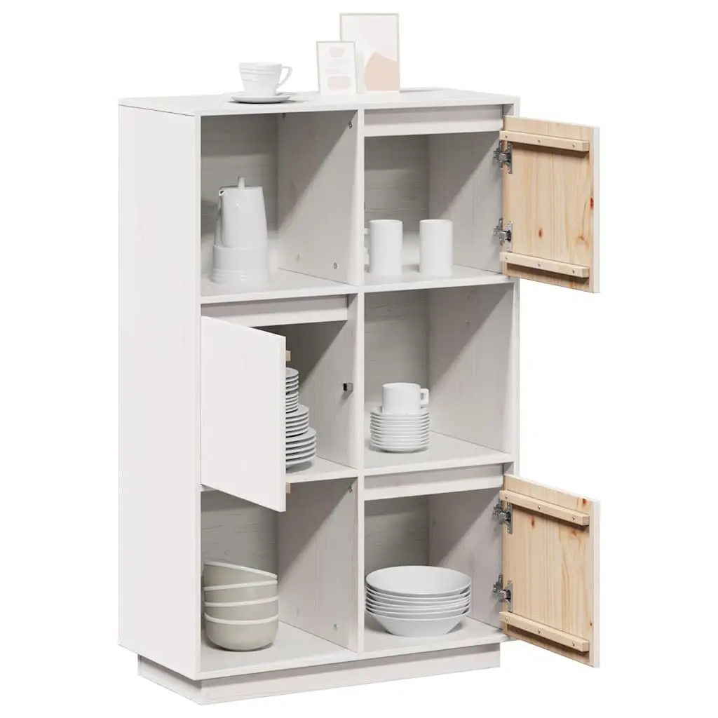 Highboard Storage Cabinet White Solid Pine Wood 74x35x117cm