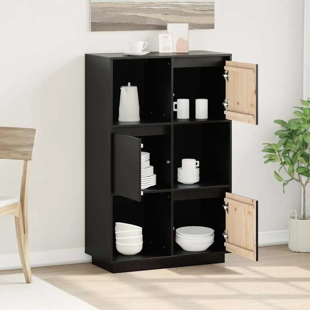 Solid Wood Pine Highboard Black Storage Cabinet Sideboard Display Organiser