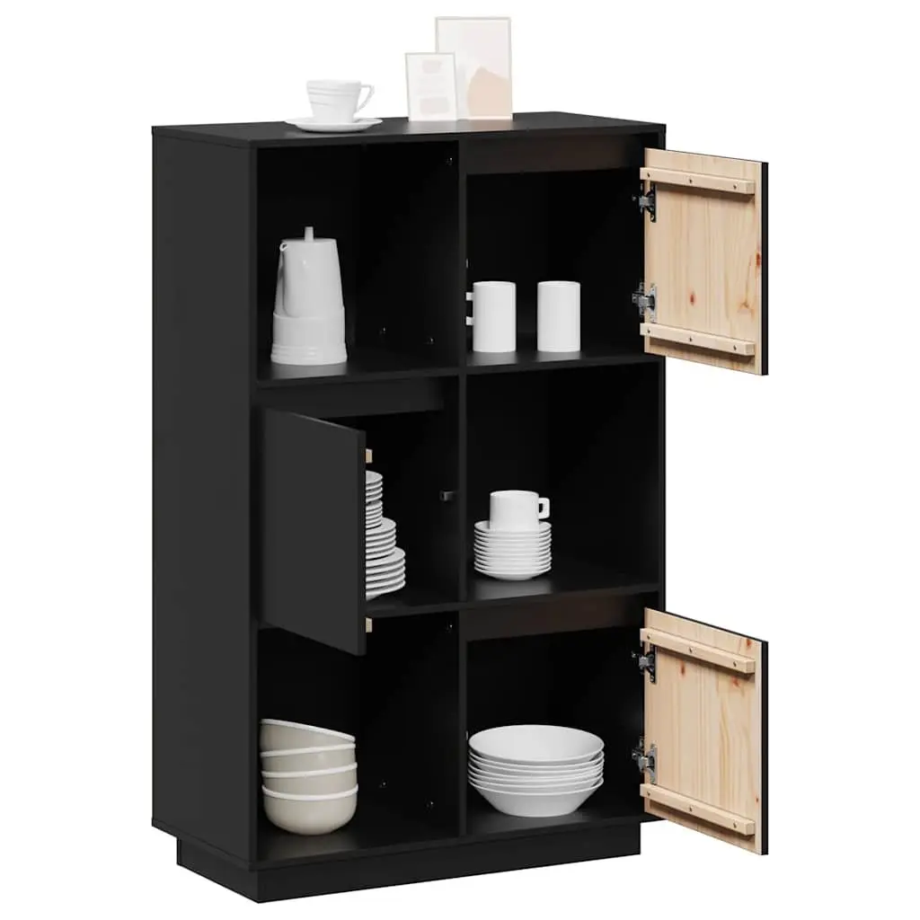 Solid Wood Pine Highboard Black Storage Cabinet Sideboard Display Organiser