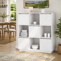 White Highboard Cabinet 5-Door Storage Sideboard Buffet Solid Pine Wood