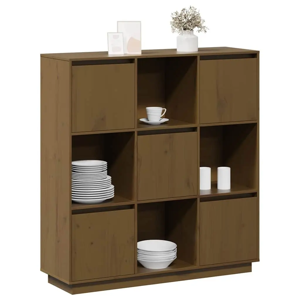 Highboard Storage Cabinet for Home 5 Door Brown Solid Pine Wood