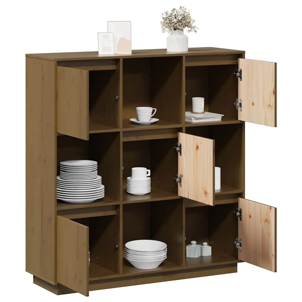 Highboard Storage Cabinet for Home 5 Door Brown Solid Pine Wood
