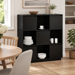 Dimensions: 110.5x35x117 cm Black Highboard Storage Cabinet