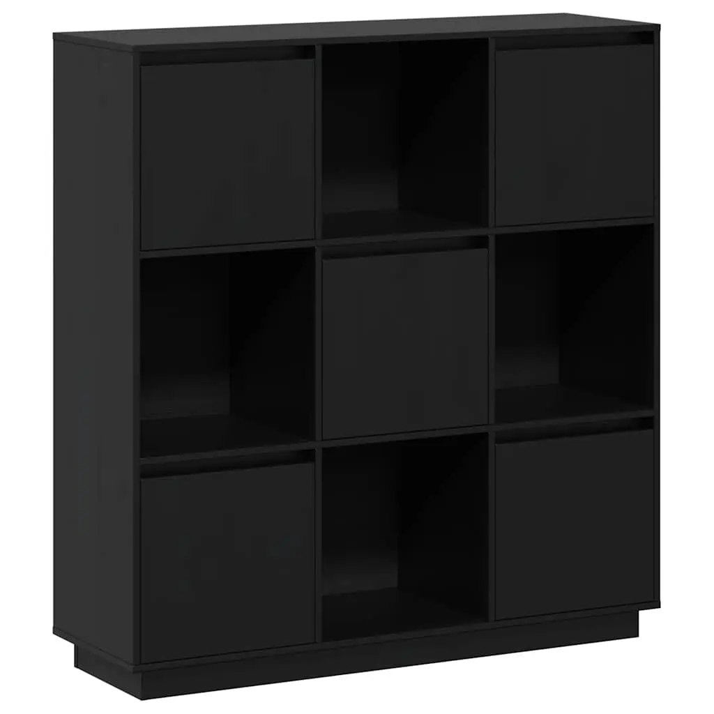 Black Highboard Storage Cabinet 5 Doors Solid Wood 110.5x35x117 cm for Home Use