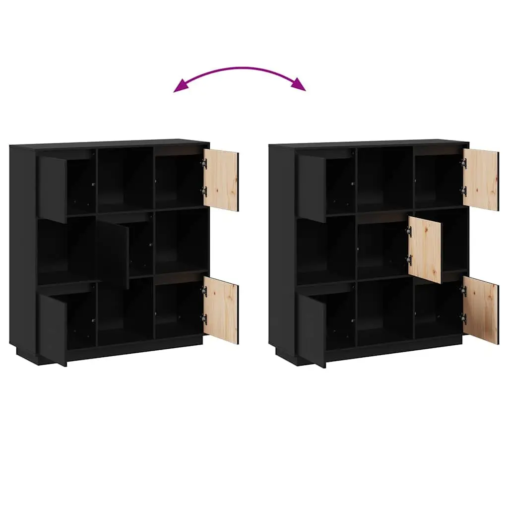 Black Highboard Storage Cabinet 5 Doors Solid Wood 110.5x35x117 cm for Home Use