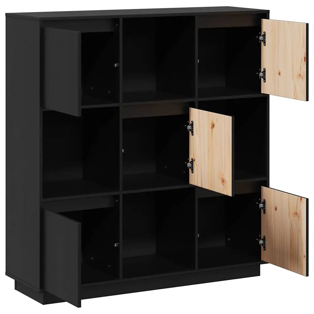 Black Highboard Storage Cabinet 5 Doors Solid Wood 110.5x35x117 cm for Home Use
