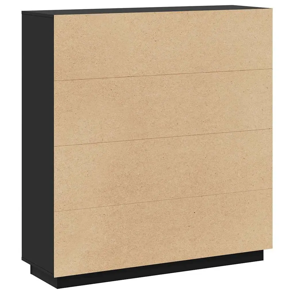 Black Highboard Storage Cabinet 5 Doors Solid Wood 110.5x35x117 cm for Home Use