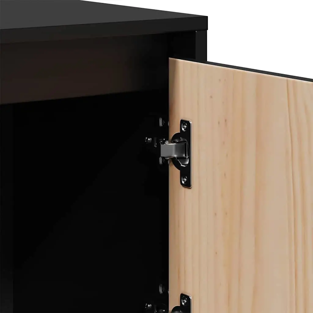 Black Highboard Storage Cabinet 5 Doors Solid Wood 110.5x35x117 cm for Home Use