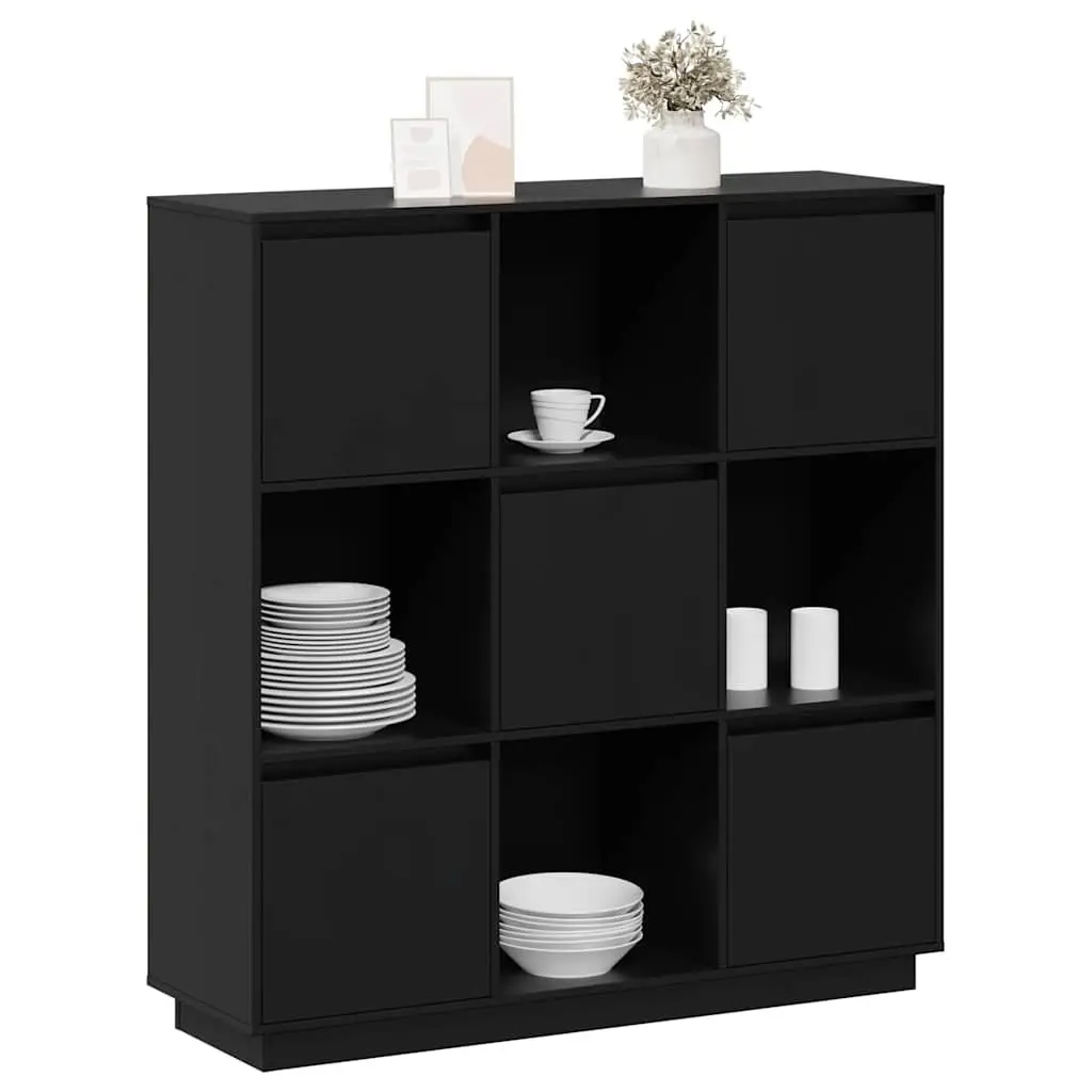 Black Highboard Storage Cabinet 5 Doors Solid Wood 110.5x35x117 cm for Home Use