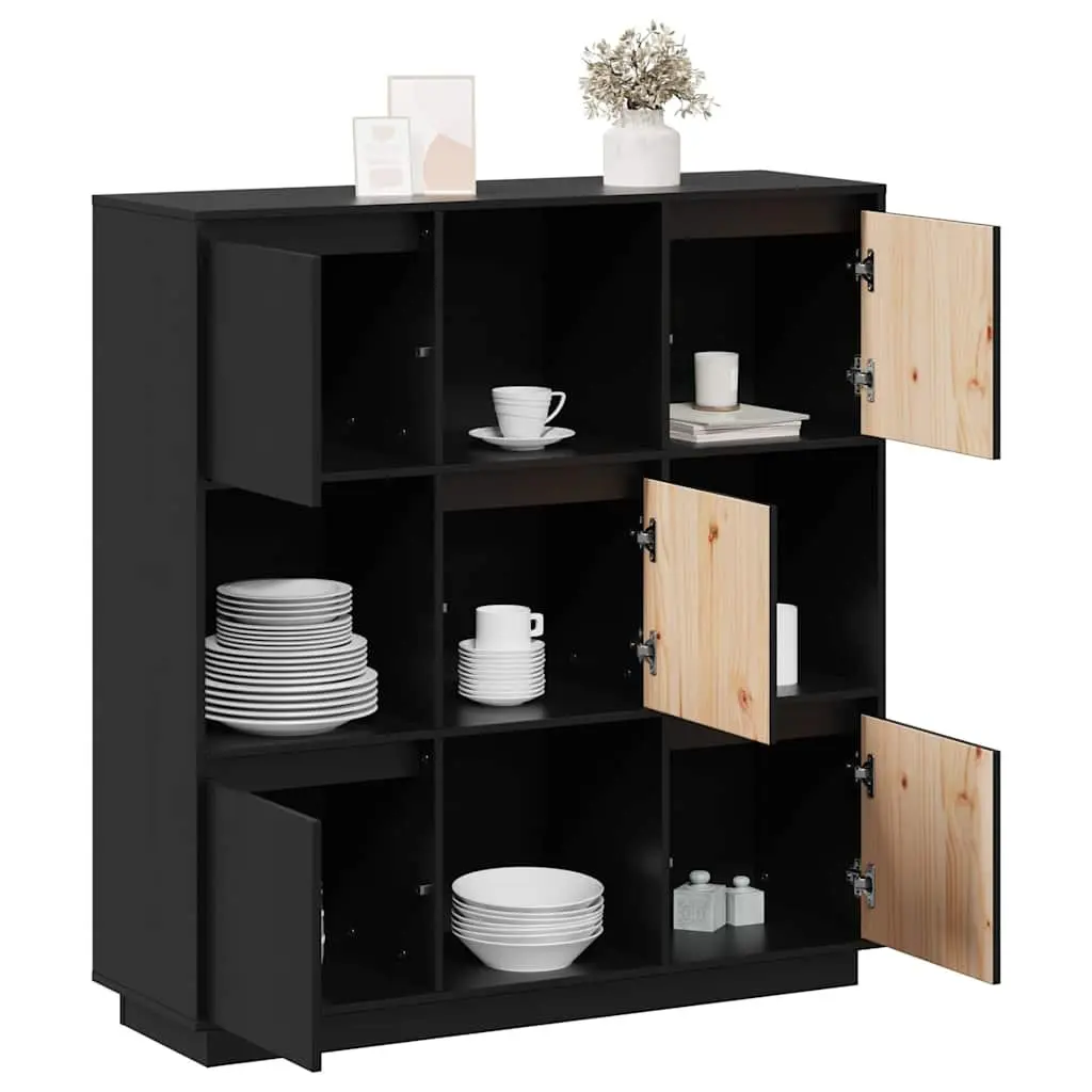 Black Highboard Storage Cabinet 5 Doors Solid Wood 110.5x35x117 cm for Home Use