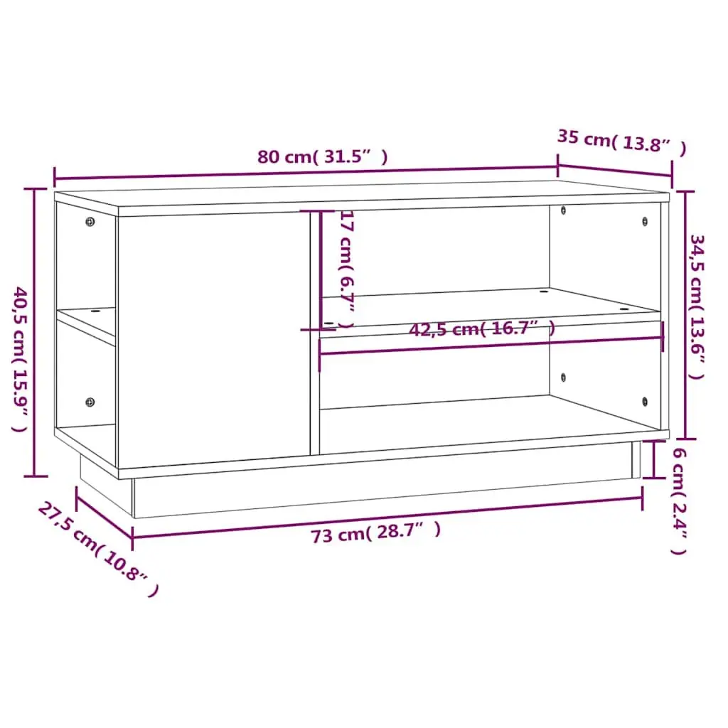 TV Cabinet 80x35x40.5 cm Brown Wooden Media Storage Unit Shelves