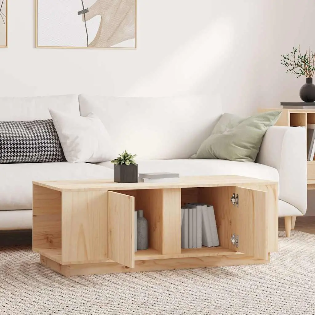 Coffee Table Solid Pine Wood Brown Storage Compartments Doors Home Furniture