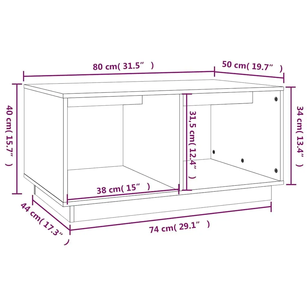 Coffee Table 80x50x40 cm Solid Pine Wood Brown Storage Compartments Living Room