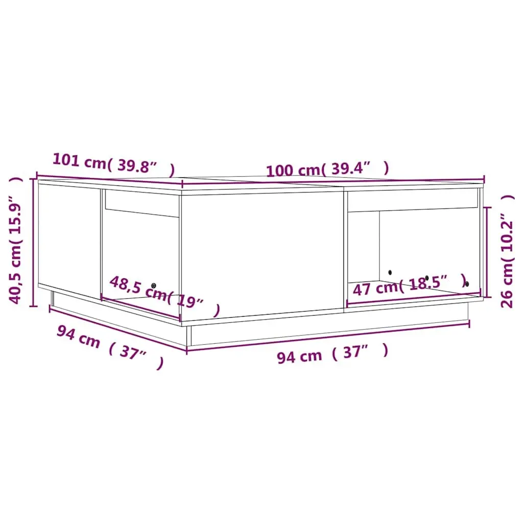Coffee Table 100x101x40.5cm Brown Solid Pine Wood Storage Accent Furniture