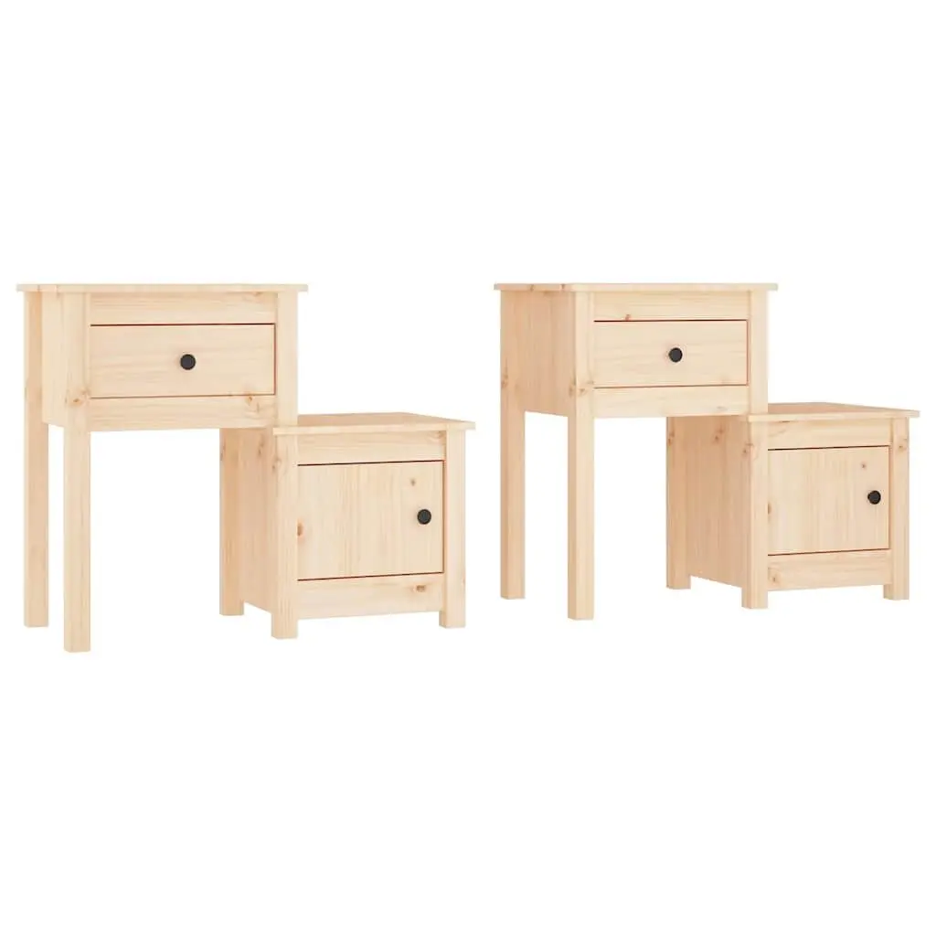 Bedside Cabinets 2 Piece Solid Wood Pine Nightstand Storage Drawer Door