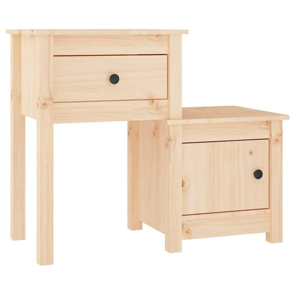 Bedside Cabinets 2 Piece Solid Wood Pine Nightstand Storage Drawer Door