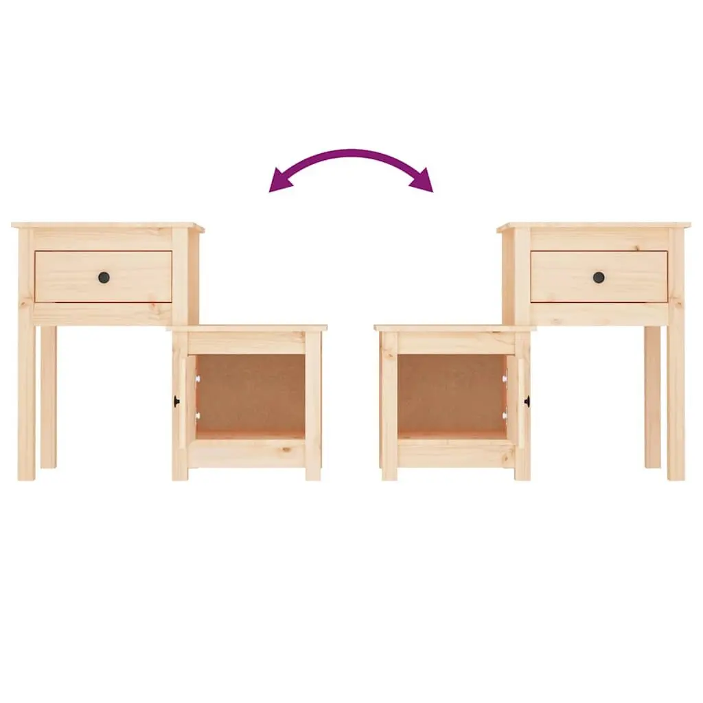 Bedside Cabinets 2 Piece Solid Wood Pine Nightstand Storage Drawer Door