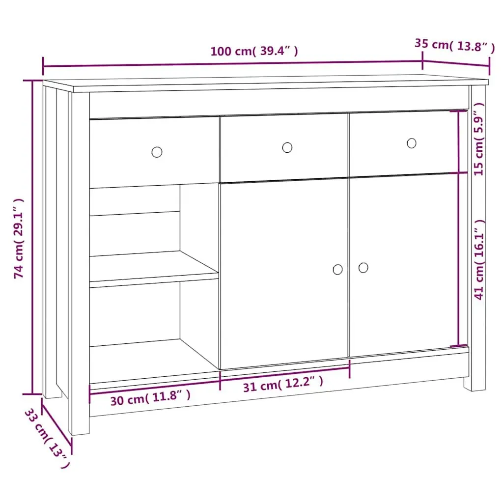 Wooden Sideboard Storage Cabinet 3 Drawers 6 Compartments Living Room White