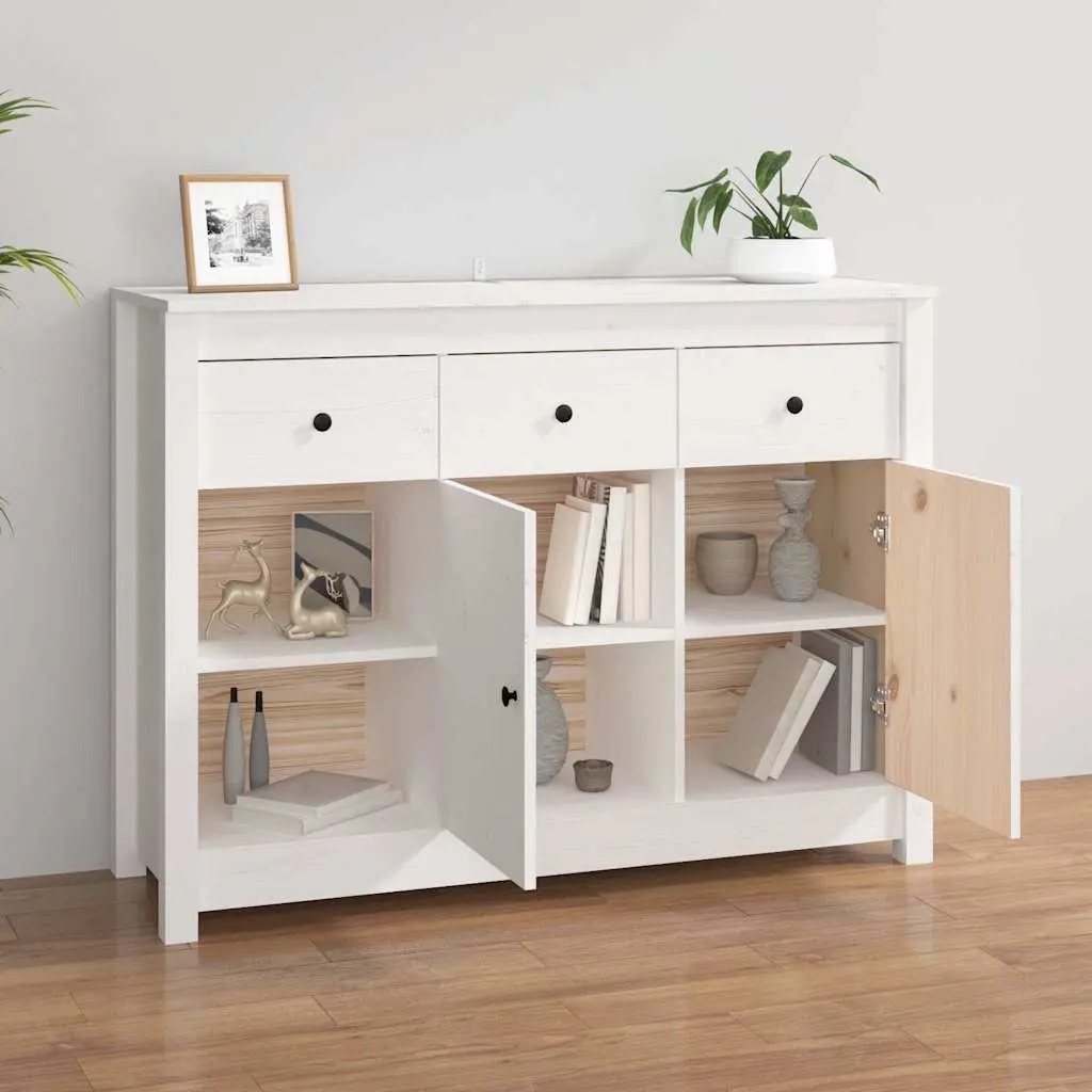 Wooden Sideboard Storage Cabinet 3 Drawers 6 Compartments Living Room White