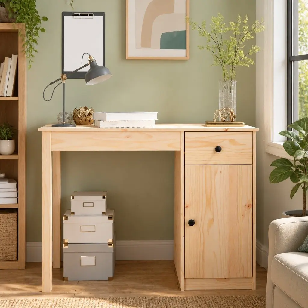 Solid Wood Pine Desk Office Study Writing Table 100x50x75cm Brown